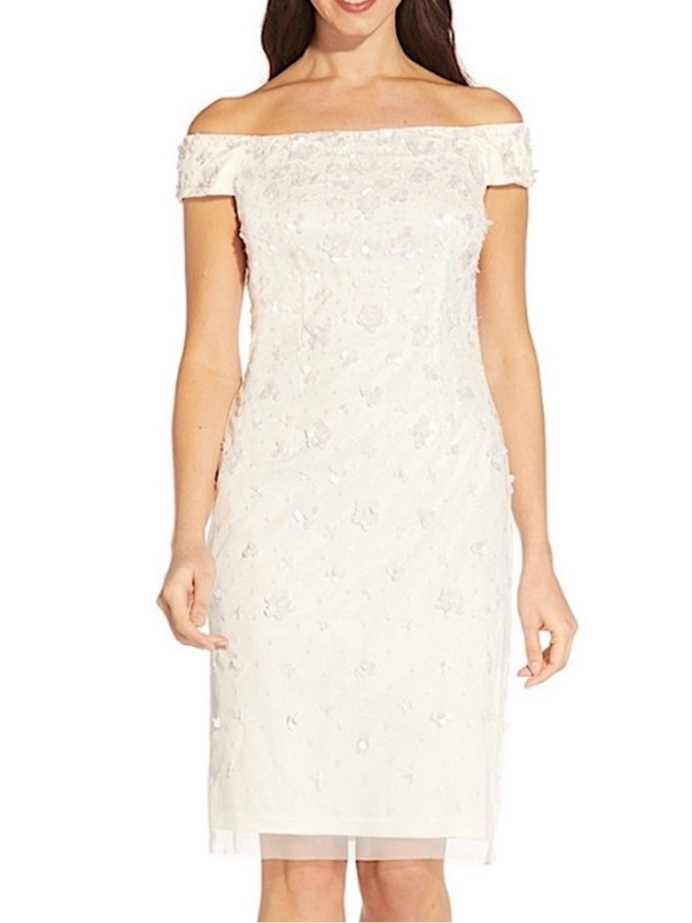 ADRIANNA PAPELL Floral
Appliqué Beaded Sequined Dress
White